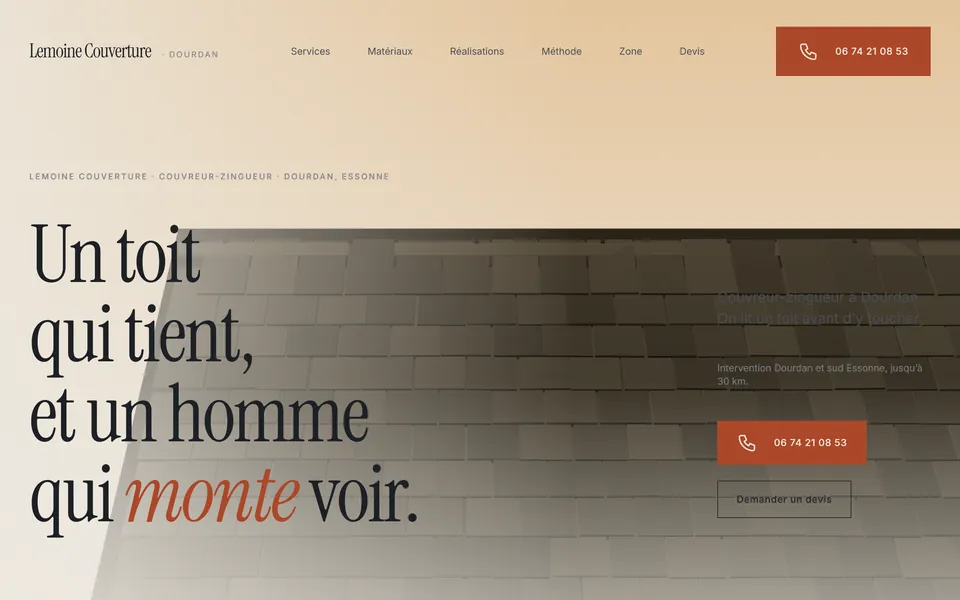 Page d'accueil du site de démonstration Lemoine Couverture, couvreur-zingueur à Dourdan