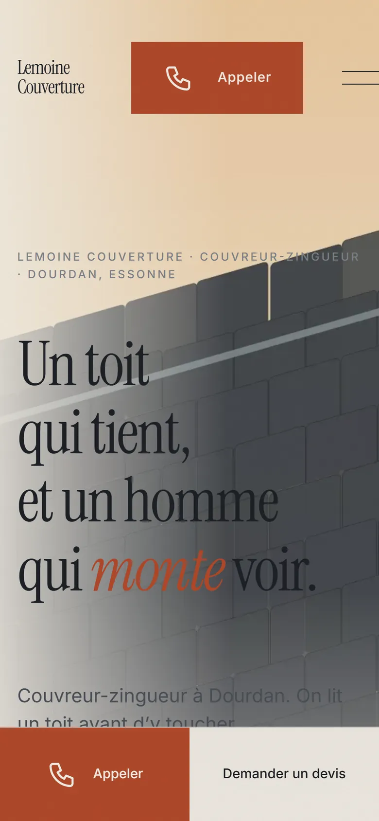 Page d'accueil du site de démonstration Lemoine Couverture sur téléphone